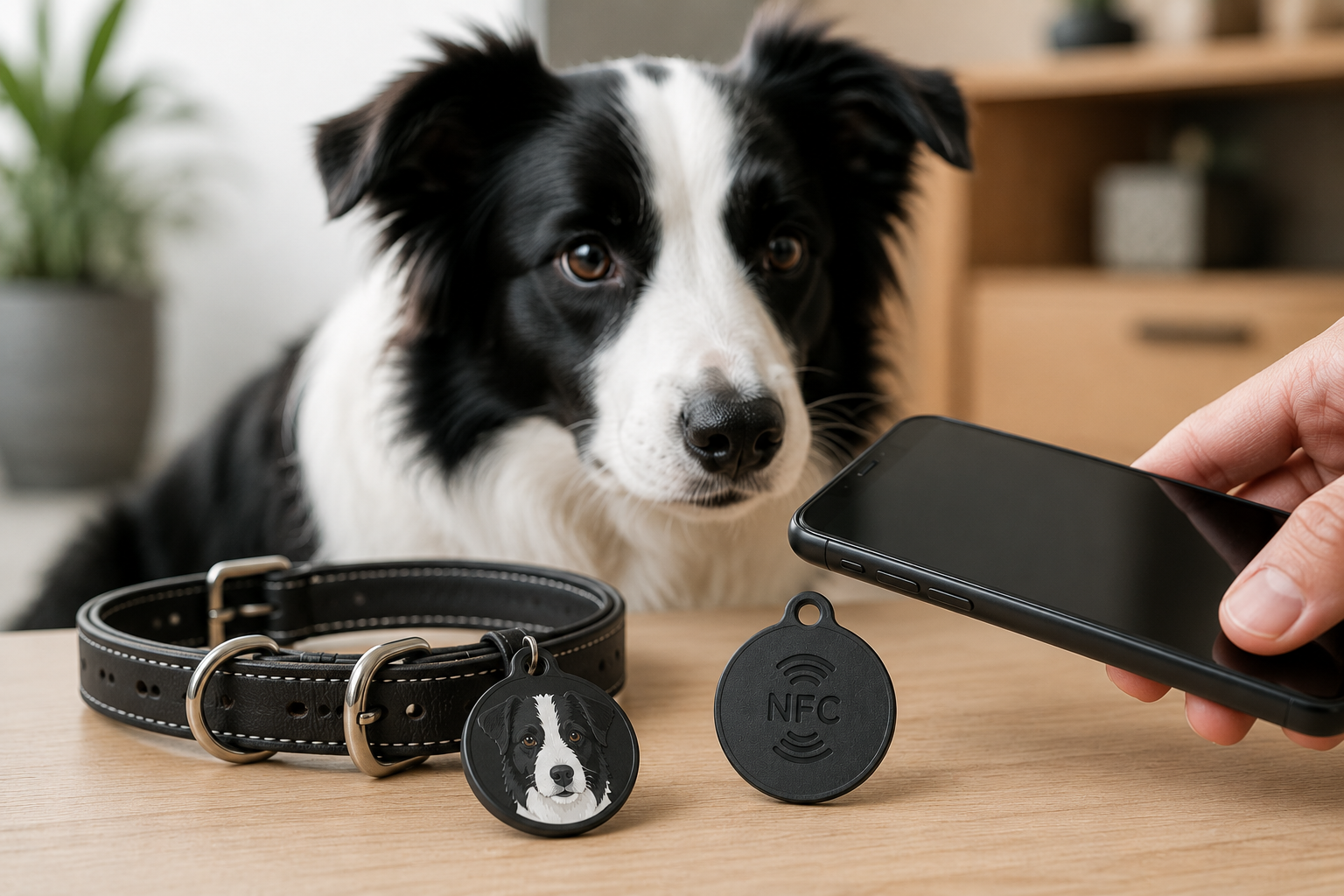 Smartphone vicino a una targhetta MusoTag NFC per chiamata rapida
